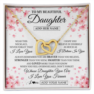 Interlocking Hearts Necklace 18K Yellow Gold Finish | 1 | Personalized To My Beautiful Daughter From Mom Dad Mother Father Necklace Never Forget Birthday Gifts For Daughter Gift Christmas Gift Box Message Card | siriusteestore.myshopify