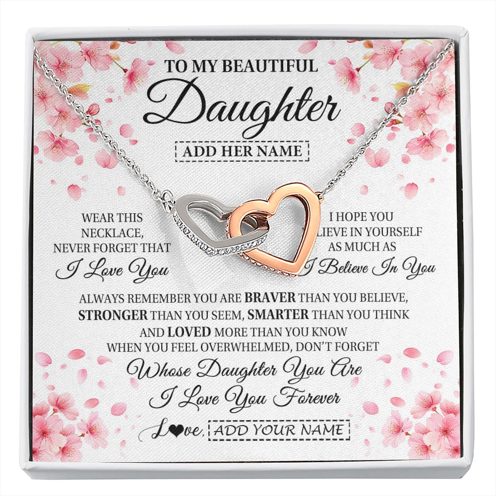 Interlocking Hearts Necklace Stainless Steel & Rose Gold Finish | 1 | Personalized To My Beautiful Daughter From Mom Dad Mother Father Necklace Never Forget Birthday Gifts For Daughter Gift Christmas Gift Box Message Card | siriusteestore.myshopify