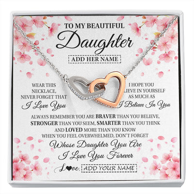 Interlocking Hearts Necklace Stainless Steel & Rose Gold Finish | 1 | Personalized To My Beautiful Daughter From Mom Dad Mother Father Necklace Never Forget Birthday Gifts For Daughter Gift Christmas Gift Box Message Card | siriusteestore.myshopify