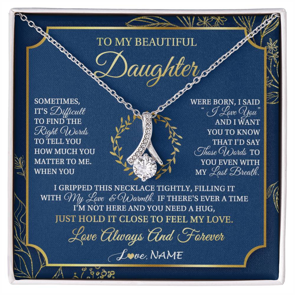 Alluring Beauty Necklace 14K White Gold Finish | 1 | Personalized To My Beautiful Daughter From Mom Dad Mother I Gripped This Necklace Daughter Jewelry Birthday Gifts Christmas Customized Gift Box Message Card | siriusteestore