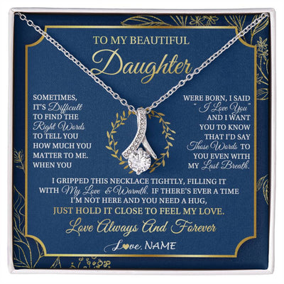 Alluring Beauty Necklace 14K White Gold Finish | 1 | Personalized To My Beautiful Daughter From Mom Dad Mother I Gripped This Necklace Daughter Jewelry Birthday Gifts Christmas Customized Gift Box Message Card | siriusteestore