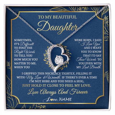 Forever Love Necklace 14K White Gold Finish | 1 | Personalized To My Beautiful Daughter From Mom Dad Mother I Gripped This Necklace Daughter Jewelry Birthday Gifts Christmas Customized Gift Box Message Card | siriusteestore