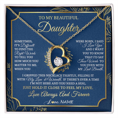Forever Love Necklace 18K Yellow Gold Finish | 1 | Personalized To My Beautiful Daughter From Mom Dad Mother I Gripped This Necklace Daughter Jewelry Birthday Gifts Christmas Customized Gift Box Message Card | siriusteestore