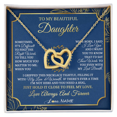 Interlocking Hearts Necklace 18K Yellow Gold Finish | 1 | Personalized To My Beautiful Daughter From Mom Dad Mother I Gripped This Necklace Daughter Jewelry Birthday Gifts Christmas Customized Gift Box Message Card | siriusteestore