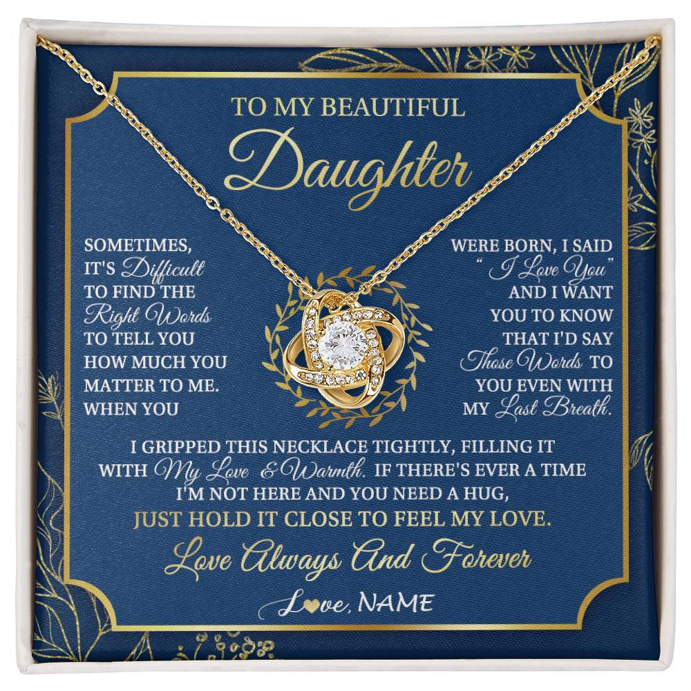 Love Knot Necklace 18K Yellow Gold Finish | 1 | Personalized To My Beautiful Daughter From Mom Dad Mother I Gripped This Necklace Daughter Jewelry Birthday Gifts Christmas Customized Gift Box Message Card | siriusteestore