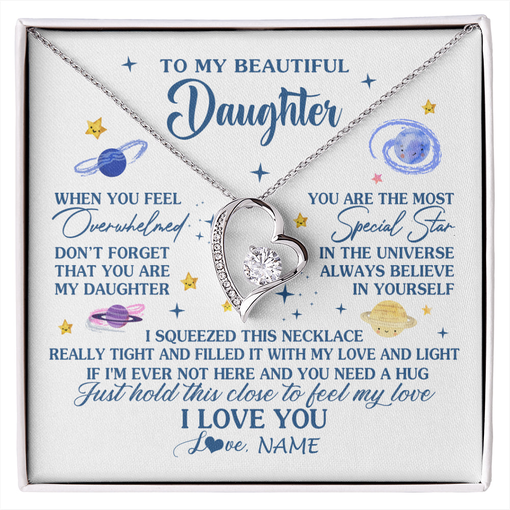 Forever Love Necklace 14K White Gold Finish | 1 | Personalized To My Beautiful Daughter Gifs From Mom Necklace Inspirational Daughter Birthday Jewelry Graduation Christmas Customized Gift Box Message Card | siriusteestore