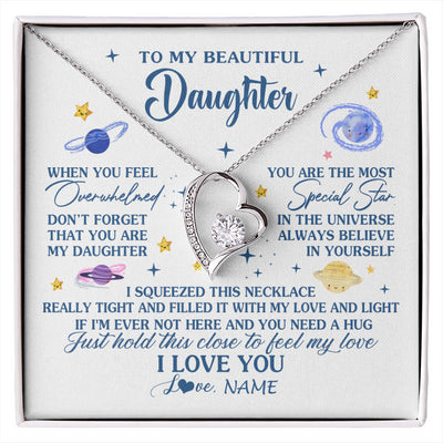 Forever Love Necklace 14K White Gold Finish | 1 | Personalized To My Beautiful Daughter Gifs From Mom Necklace Inspirational Daughter Birthday Jewelry Graduation Christmas Customized Gift Box Message Card | siriusteestore