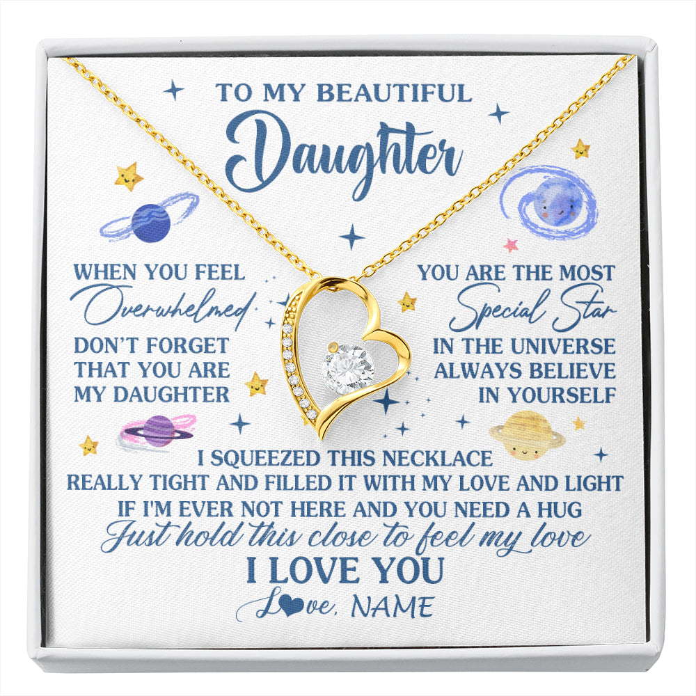 Forever Love Necklace 18K Yellow Gold Finish | 1 | Personalized To My Beautiful Daughter Gifs From Mom Necklace Inspirational Daughter Birthday Jewelry Graduation Christmas Customized Gift Box Message Card | siriusteestore