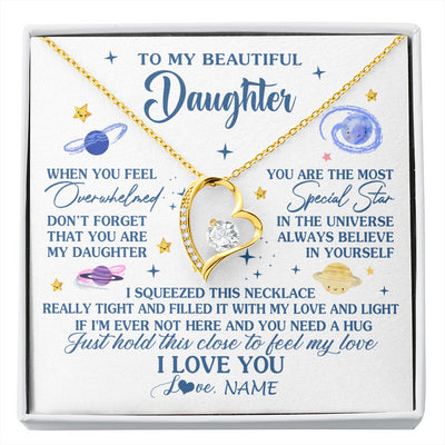 Forever Love Necklace 18K Yellow Gold Finish | 1 | Personalized To My Beautiful Daughter Gifs From Mom Necklace Inspirational Daughter Birthday Jewelry Graduation Christmas Customized Gift Box Message Card | siriusteestore