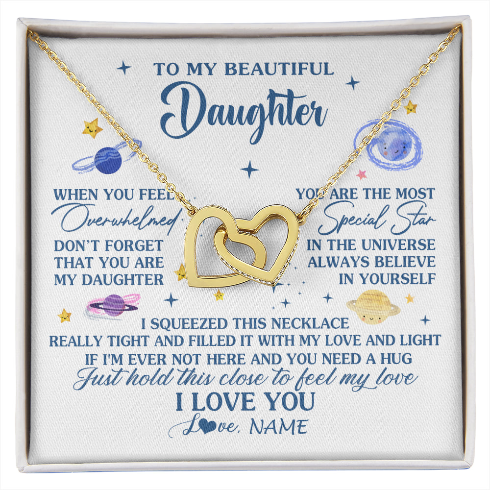 Interlocking Hearts Necklace 18K Yellow Gold Finish | 1 | Personalized To My Beautiful Daughter Gifs From Mom Necklace Inspirational Daughter Birthday Jewelry Graduation Christmas Customized Gift Box Message Card | siriusteestore