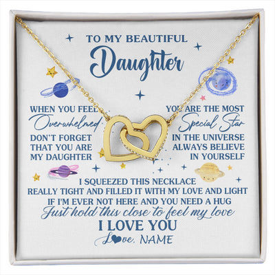 Interlocking Hearts Necklace 18K Yellow Gold Finish | 1 | Personalized To My Beautiful Daughter Gifs From Mom Necklace Inspirational Daughter Birthday Jewelry Graduation Christmas Customized Gift Box Message Card | siriusteestore