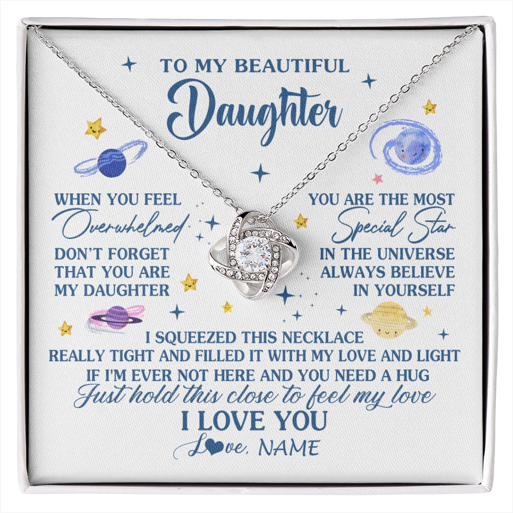 Love Knot Necklace 14K White Gold Finish | 1 | Personalized To My Beautiful Daughter Gifs From Mom Necklace Inspirational Daughter Birthday Jewelry Graduation Christmas Customized Gift Box Message Card | siriusteestore