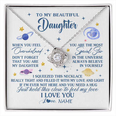 Love Knot Necklace 14K White Gold Finish | 1 | Personalized To My Beautiful Daughter Gifs From Mom Necklace Inspirational Daughter Birthday Jewelry Graduation Christmas Customized Gift Box Message Card | siriusteestore