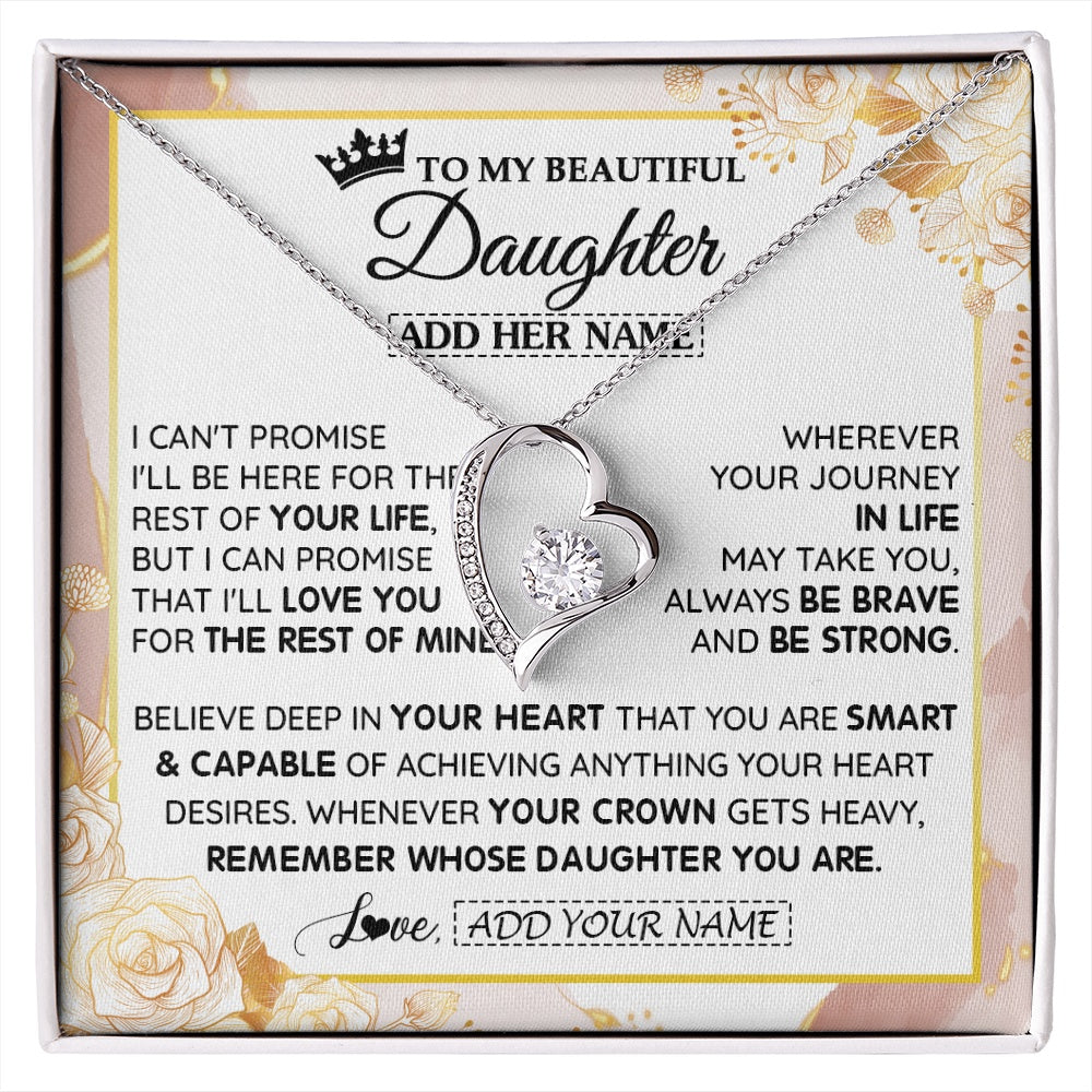 Forever Love Necklace 14K White Gold Finish | 1 | Personalized To My Beautiful Daughter Gifts Necklace From Mom Dad Crown Jewelry Present On Birthday Daughter Christmas Graduation Custom Gift Box Message Card | https://siriusteestore.