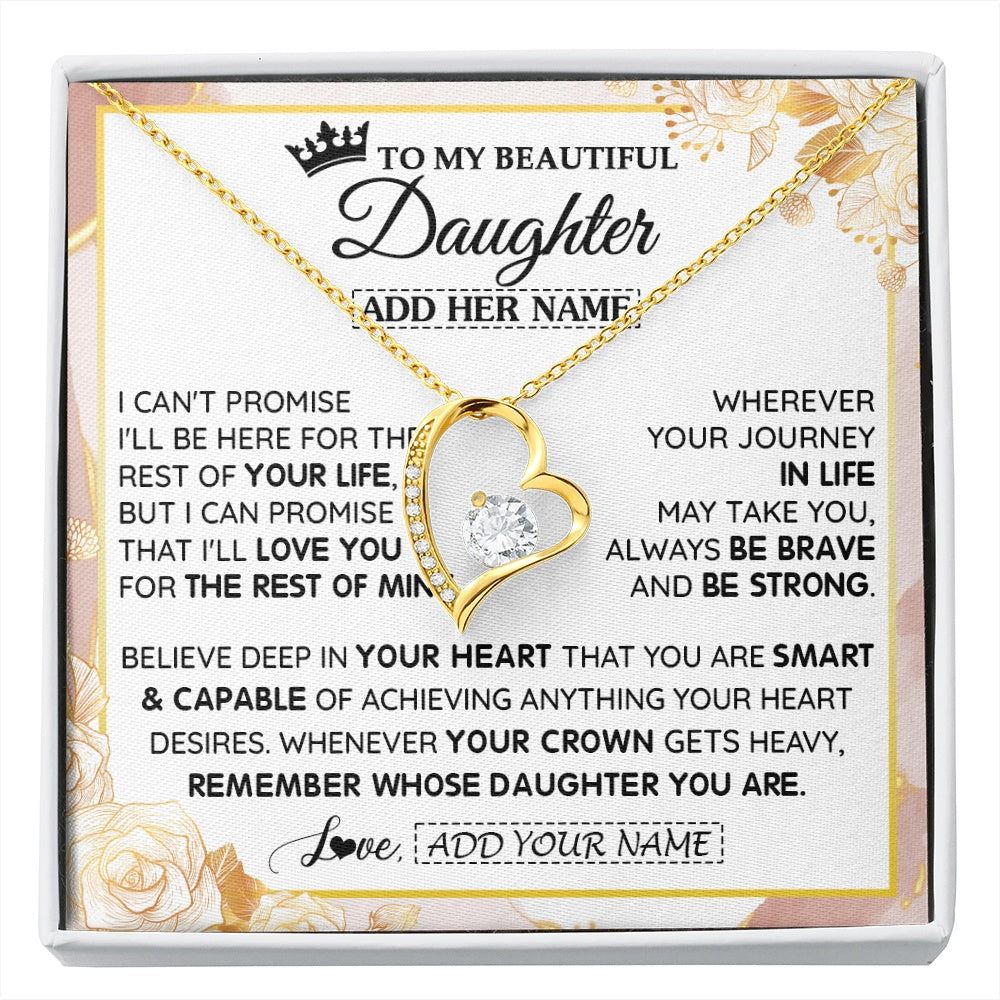 Forever Love Necklace 18K Yellow Gold Finish | 1 | Personalized To My Beautiful Daughter Gifts Necklace From Mom Dad Crown Jewelry Present On Birthday Daughter Christmas Graduation Custom Gift Box Message Card | https://siriusteestore.