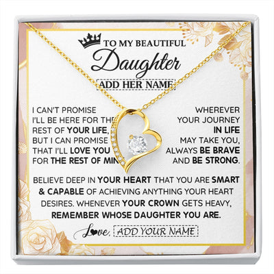 Forever Love Necklace 18K Yellow Gold Finish | 1 | Personalized To My Beautiful Daughter Gifts Necklace From Mom Dad Crown Jewelry Present On Birthday Daughter Christmas Graduation Custom Gift Box Message Card | https://siriusteestore.