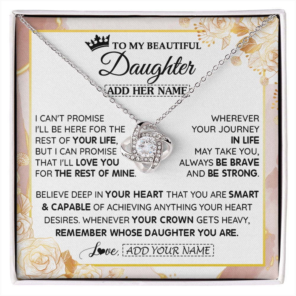 Love Knot Necklace 14K White Gold Finish | 1 | Personalized To My Beautiful Daughter Gifts Necklace From Mom Dad Crown Jewelry Present On Birthday Daughter Christmas Graduation Custom Gift Box Message Card | https://siriusteestore.