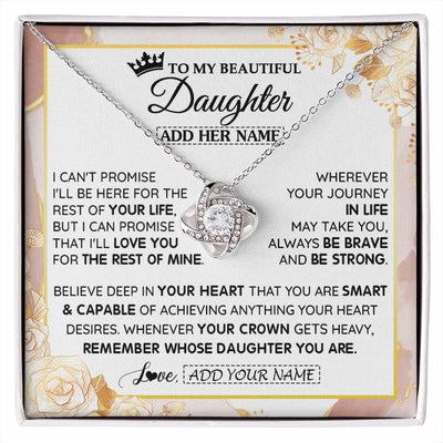 Love Knot Necklace 14K White Gold Finish | 1 | Personalized To My Beautiful Daughter Gifts Necklace From Mom Dad Crown Jewelry Present On Birthday Daughter Christmas Graduation Custom Gift Box Message Card | https://siriusteestore.