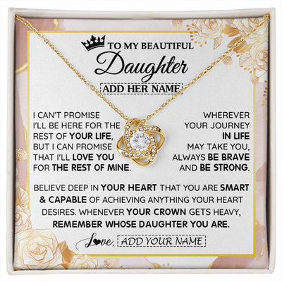 Love Knot Necklace 18K Yellow Gold Finish | 1 | Personalized To My Beautiful Daughter Gifts Necklace From Mom Dad Crown Jewelry Present On Birthday Daughter Christmas Graduation Custom Gift Box Message Card | https://siriusteestore.