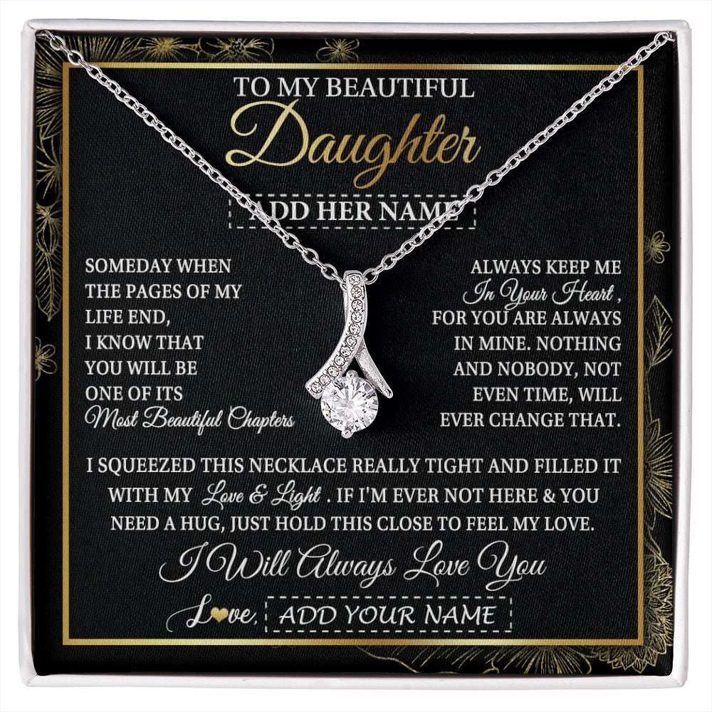Alluring Beauty Necklace 14K White Gold Finish | 1 | Personalized To My Beautiful Daughter Gifts Necklace From Mom Dad Feel My Love For Adult Daughter Graduation Christmas Graduation Custom Gift Box Message Card | https://siriusteestore.