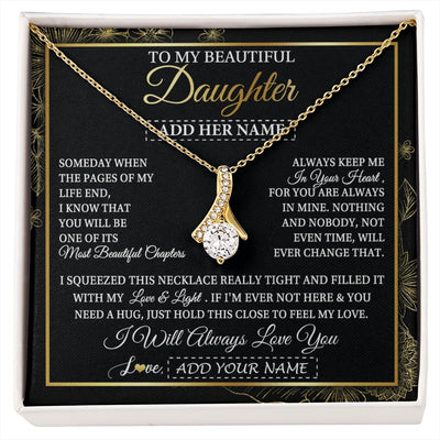 Alluring Beauty Necklace 18K Yellow Gold Finish | 1 | Personalized To My Beautiful Daughter Gifts Necklace From Mom Dad Feel My Love For Adult Daughter Graduation Christmas Graduation Custom Gift Box Message Card | https://siriusteestore.
