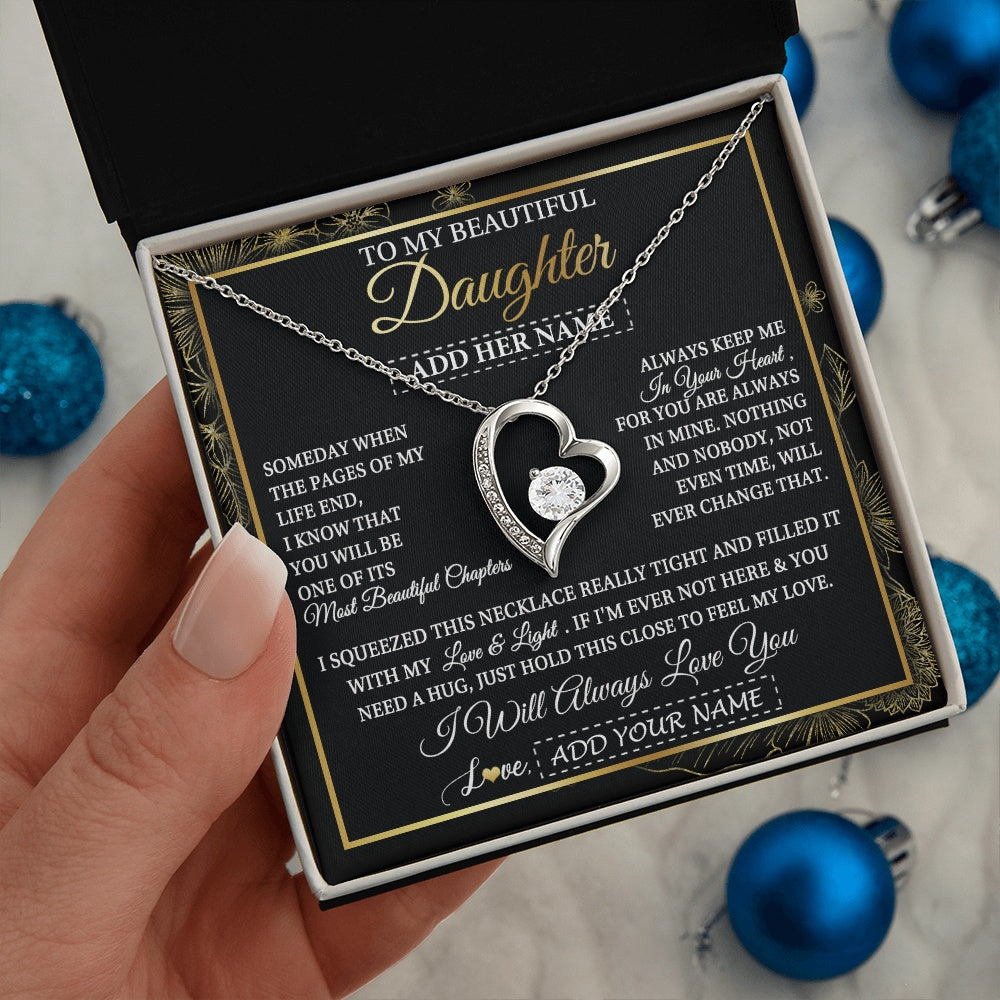 Forever Love Necklace 14K White Gold Finish | 2 | Personalized To My Beautiful Daughter Gifts Necklace From Mom Dad Feel My Love For Adult Daughter Graduation Christmas Graduation Custom Gift Box Message Card | https://siriusteestore.