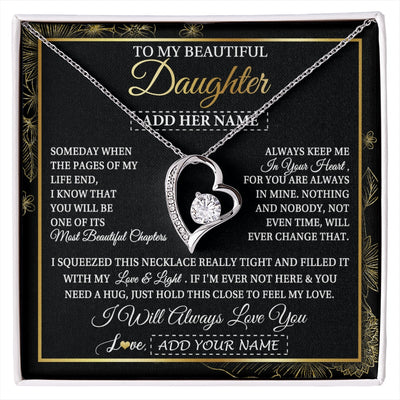 Forever Love Necklace 14K White Gold Finish | 1 | Personalized To My Beautiful Daughter Gifts Necklace From Mom Dad Feel My Love For Adult Daughter Graduation Christmas Graduation Custom Gift Box Message Card | https://siriusteestore.