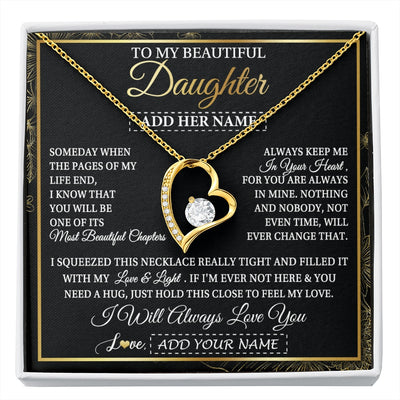 Forever Love Necklace 18K Yellow Gold Finish | 1 | Personalized To My Beautiful Daughter Gifts Necklace From Mom Dad Feel My Love For Adult Daughter Graduation Christmas Graduation Custom Gift Box Message Card | https://siriusteestore.