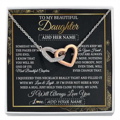 Interlocking Hearts Necklace Stainless Steel & Rose Gold Finish | 1 | Personalized To My Beautiful Daughter Gifts Necklace From Mom Dad Feel My Love For Adult Daughter Graduation Christmas Graduation Custom Gift Box Message Card | https://siriusteestore.