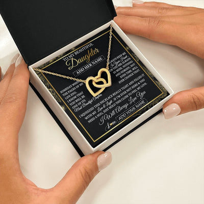 Interlocking Hearts Necklace 18K Yellow Gold Finish | 2 | Personalized To My Beautiful Daughter Gifts Necklace From Mom Dad Feel My Love For Adult Daughter Graduation Christmas Graduation Custom Gift Box Message Card | https://siriusteestore.