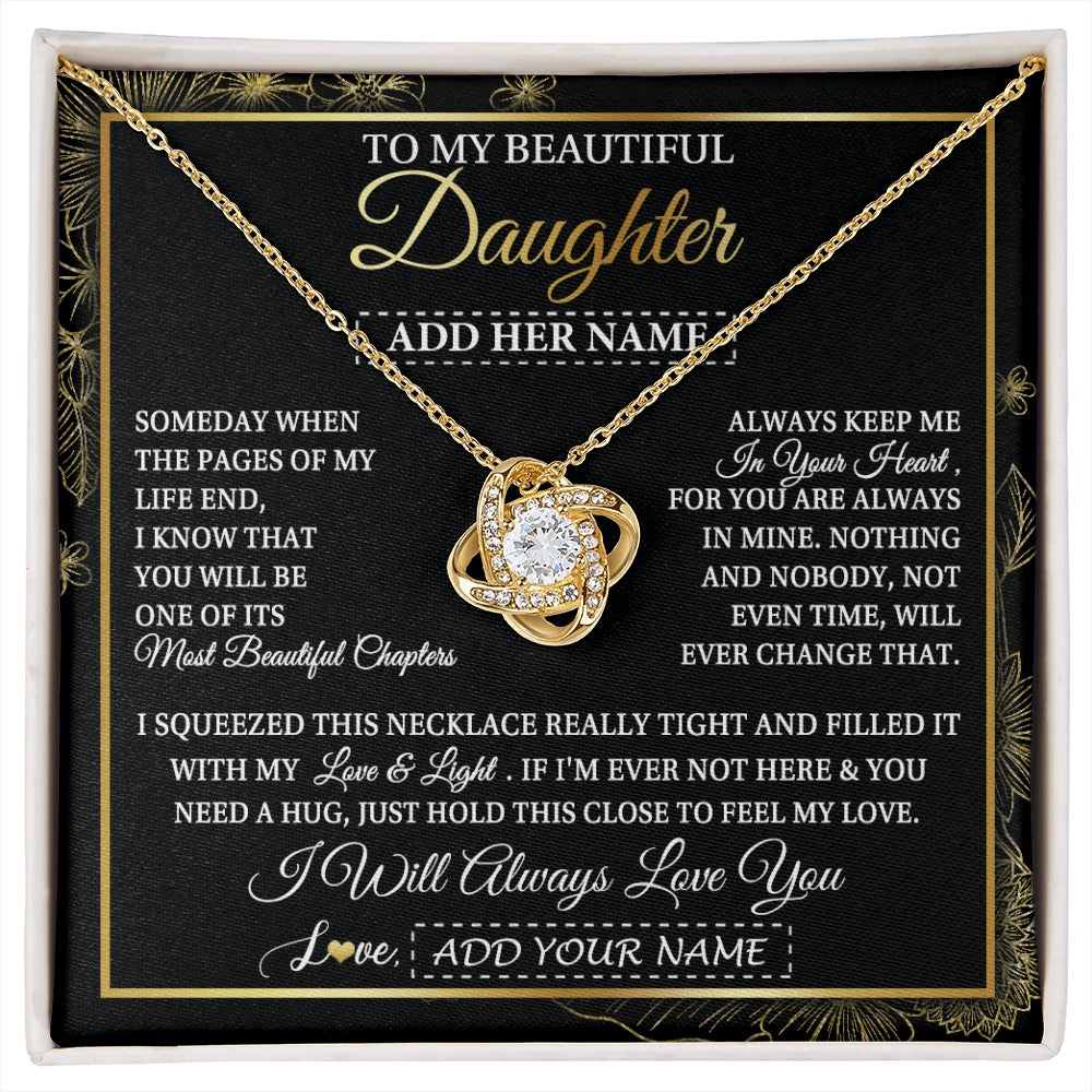 Love Knot Necklace 18K Yellow Gold Finish | 1 | Personalized To My Beautiful Daughter Gifts Necklace From Mom Dad Feel My Love For Adult Daughter Graduation Christmas Graduation Custom Gift Box Message Card | https://siriusteestore.
