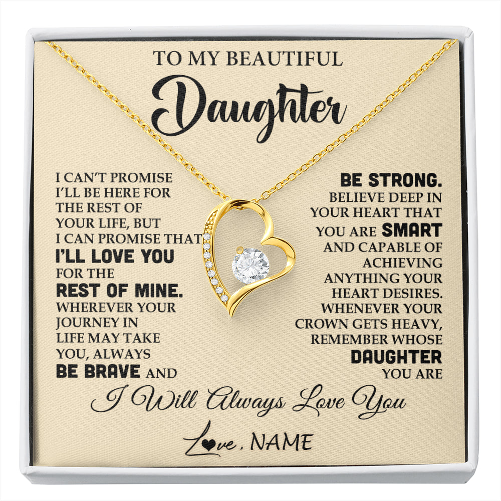 Forever Love Necklace 18K Yellow Gold Finish | 1 | Personalized To My Beautiful Daughter Gifts Necklace From Mom Dad Inspirational Birthday Gift For Daughter Graduation Christmas Customized Gift Box Message Card | siriusteestore