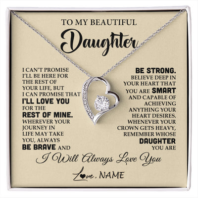 Forever Love Necklace 14K White Gold Finish | 1 | Personalized To My Beautiful Daughter Gifts Necklace From Mom Dad Inspirational Birthday Gift For Daughter Graduation Christmas Customized Gift Box Message Card | siriusteestore