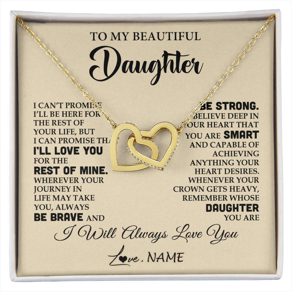 Interlocking Hearts Necklace 18K Yellow Gold Finish | 1 | Personalized To My Beautiful Daughter Gifts Necklace From Mom Dad Inspirational Birthday Gift For Daughter Graduation Christmas Customized Gift Box Message Card | siriusteestore