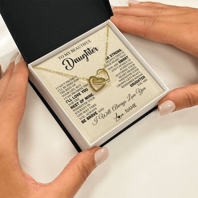 Interlocking Hearts Necklace 18K Yellow Gold Finish | 2 | Personalized To My Beautiful Daughter Gifts Necklace From Mom Dad Inspirational Birthday Gift For Daughter Graduation Christmas Customized Gift Box Message Card | siriusteestore