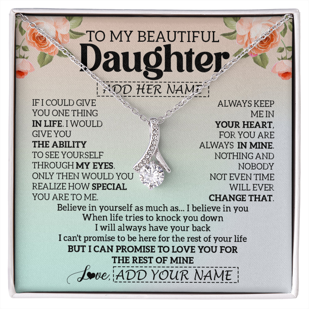 Alluring Beauty Necklace 14K White Gold Finish | 1 | Personalized To My Beautiful Daughter Gifts Necklace From Mom Dad Mother Love Jewelry For Daughter Birthday Christmas Customized Gift Box Message Card | siriusteestore