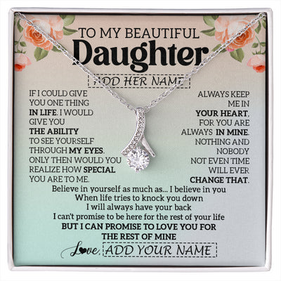 Alluring Beauty Necklace 14K White Gold Finish | 1 | Personalized To My Beautiful Daughter Gifts Necklace From Mom Dad Mother Love Jewelry For Daughter Birthday Christmas Customized Gift Box Message Card | siriusteestore