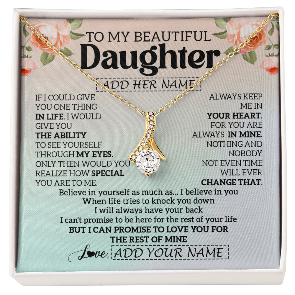 Alluring Beauty Necklace 18K Yellow Gold Finish | 1 | Personalized To My Beautiful Daughter Gifts Necklace From Mom Dad Mother Love Jewelry For Daughter Birthday Christmas Customized Gift Box Message Card | siriusteestore