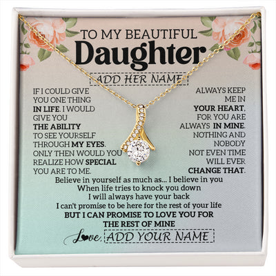 Alluring Beauty Necklace 18K Yellow Gold Finish | 1 | Personalized To My Beautiful Daughter Gifts Necklace From Mom Dad Mother Love Jewelry For Daughter Birthday Christmas Customized Gift Box Message Card | siriusteestore