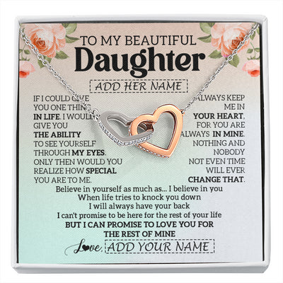 Interlocking Hearts Necklace Stainless Steel & Rose Gold Finish | 1 | Personalized To My Beautiful Daughter Gifts Necklace From Mom Dad Mother Love Jewelry For Daughter Birthday Christmas Customized Gift Box Message Card | siriusteestore
