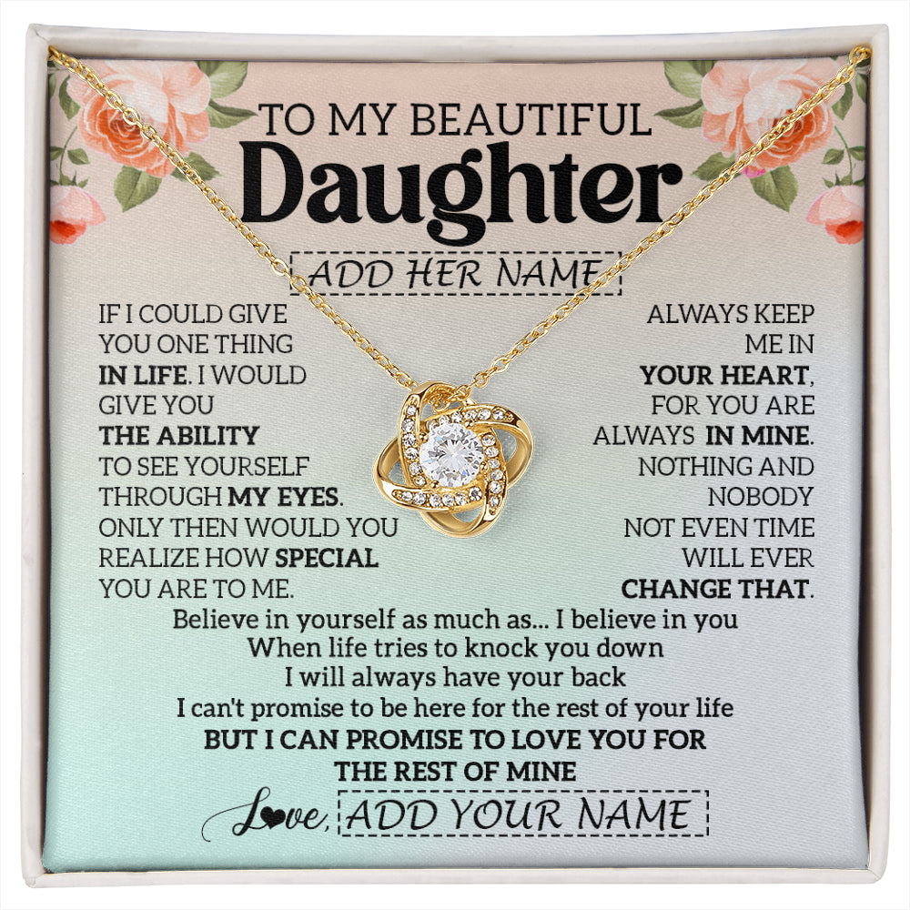 Love Knot Necklace 18K Yellow Gold Finish | 1 | Personalized To My Beautiful Daughter Gifts Necklace From Mom Dad Mother Love Jewelry For Daughter Birthday Christmas Customized Gift Box Message Card | siriusteestore