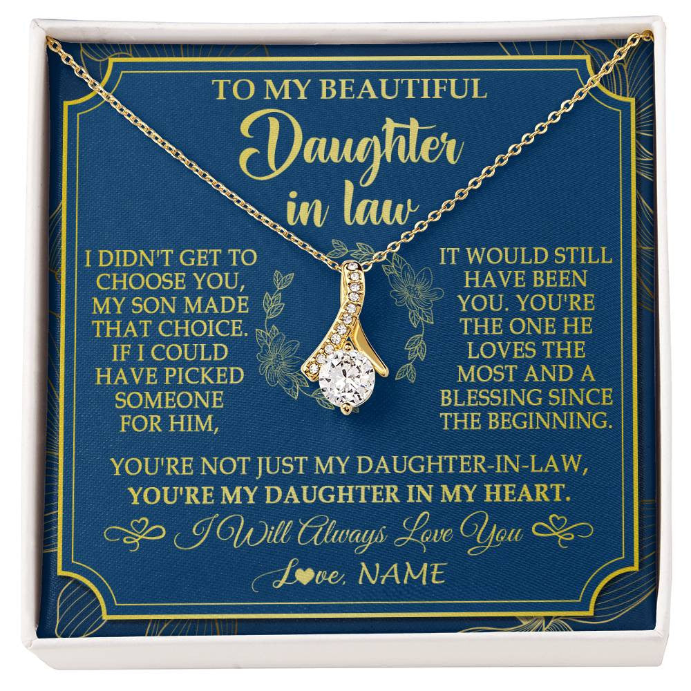 Alluring Beauty Necklace 18K Yellow Gold Finish | 1 | Personalized To My Beautiful Daughter In Law Necklace From Mother In Law Daughter In My Heart Jewelry Birthday Gifts Christmas Customized Gift Box Message Card | siriusteestore