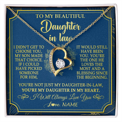 Forever Love Necklace 18K Yellow Gold Finish | 1 | Personalized To My Beautiful Daughter In Law Necklace From Mother In Law Daughter In My Heart Jewelry Birthday Gifts Christmas Customized Gift Box Message Card | siriusteestore