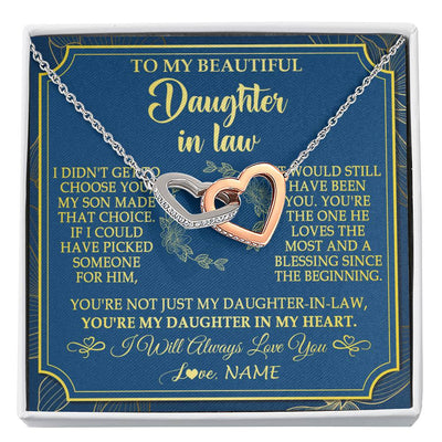 Interlocking Hearts Necklace Stainless Steel & Rose Gold Finish | 1 | Personalized To My Beautiful Daughter In Law Necklace From Mother In Law Daughter In My Heart Jewelry Birthday Gifts Christmas Customized Gift Box Message Card | siriusteestore