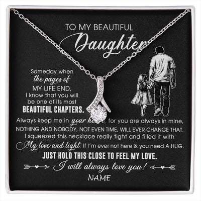 Alluring Beauty Necklace 14K White Gold Finish | 1 | Personalized To My Beautiful Daughter Necklace From Dad Father Always Love You Daughter Birthday Graduation Christmas Customized Gift Box Message Card | siriusteestore