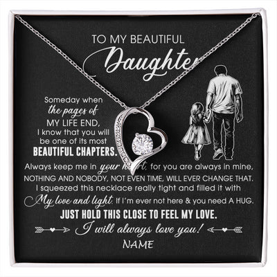 Forever Love Necklace 14K White Gold Finish | 1 | Personalized To My Beautiful Daughter Necklace From Dad Father Always Love You Daughter Birthday Graduation Christmas Customized Gift Box Message Card | siriusteestore