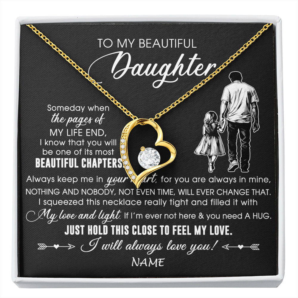 Forever Love Necklace 18K Yellow Gold Finish | 1 | Personalized To My Beautiful Daughter Necklace From Dad Father Always Love You Daughter Birthday Graduation Christmas Customized Gift Box Message Card | siriusteestore