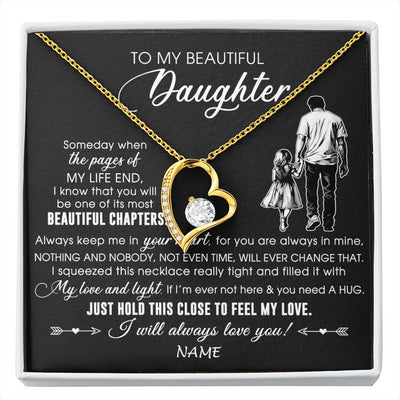 Forever Love Necklace 18K Yellow Gold Finish | 1 | Personalized To My Beautiful Daughter Necklace From Dad Father Always Love You Daughter Birthday Graduation Christmas Customized Gift Box Message Card | siriusteestore