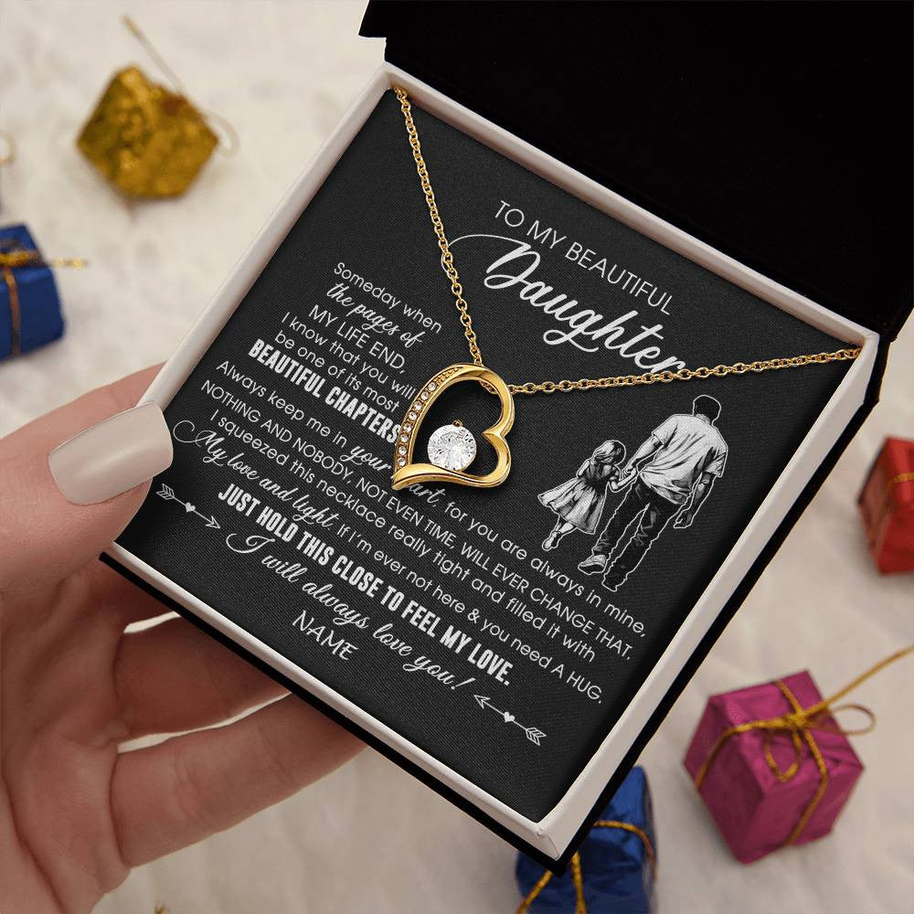Forever Love Necklace 18K Yellow Gold Finish | 2 | Personalized To My Beautiful Daughter Necklace From Dad Father Always Love You Daughter Birthday Graduation Christmas Customized Gift Box Message Card | siriusteestore