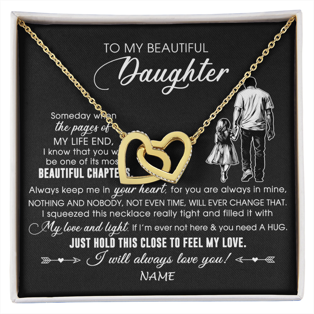 Interlocking Hearts Necklace 18K Yellow Gold Finish | 1 | Personalized To My Beautiful Daughter Necklace From Dad Father Always Love You Daughter Birthday Graduation Christmas Customized Gift Box Message Card | siriusteestore